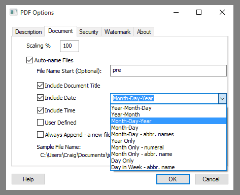 Auto-name Settings - Include Date Auto-name Settings - Include Date