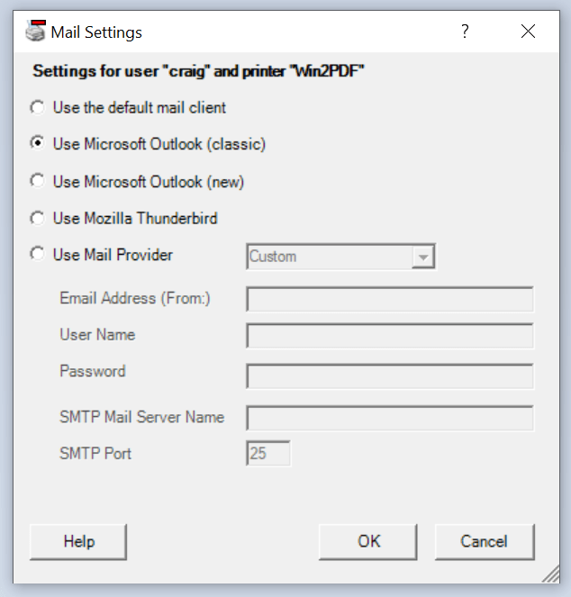 Win2PDF Mail Configure Outlook (classic)
